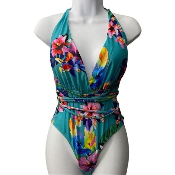 Tropical Floral Plunge Multi Way Swimsuit‎ - Picture 3 of 10